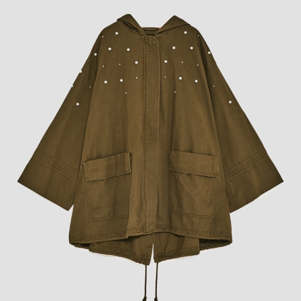 Oversized Parka with faux pearls